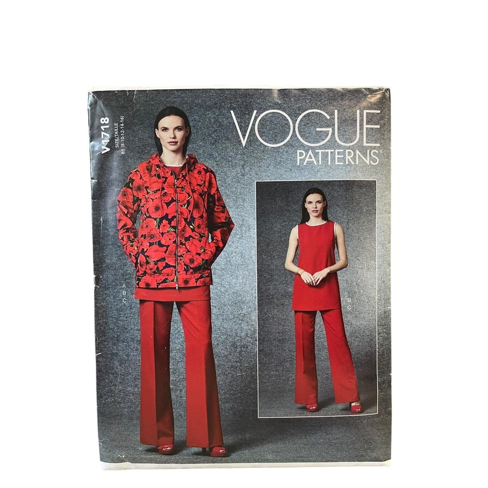 Vogue V1718 Sewing Pattern Misses Size 8-16 Hooded Jacket Tunic Wide Leg Pants